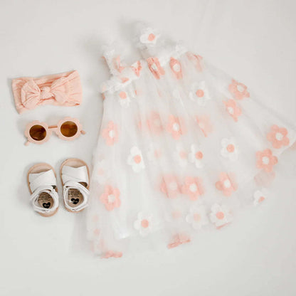Halter Vest Girl Embroidery Floral Mesh Dress