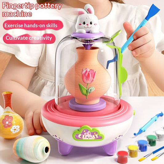 Kit de poterie électrique à mini-roue actionnée par les doigts, ensemble fait main avec jouets en pâte à modeler sans cuisson