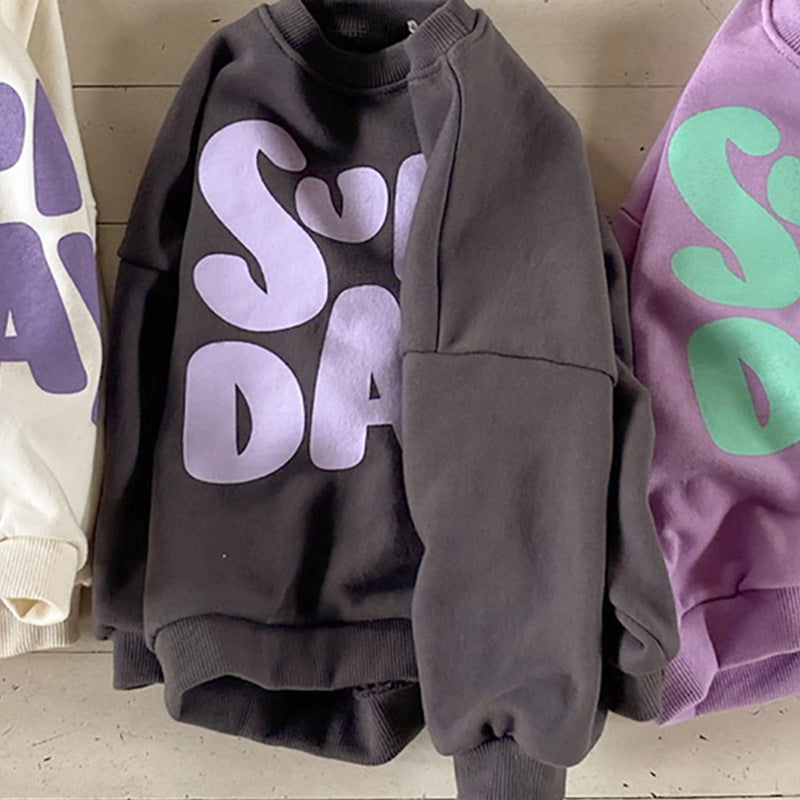 Loose Casual Long-sleeved Terry Sweater With Foreign Letters