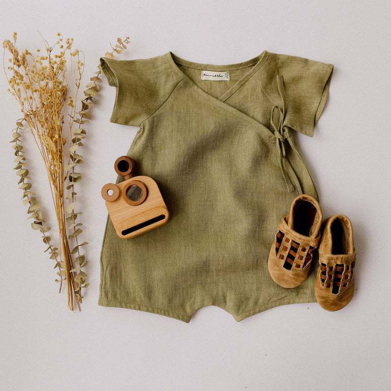 Cotton And Linen Romper Boys Short One-piece Short-sleeved Japanese Kimono