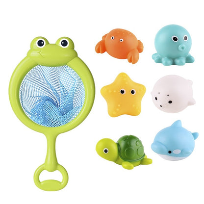 Baby Bath Toys Turtle Sprinkler Net Fish Catching Shark