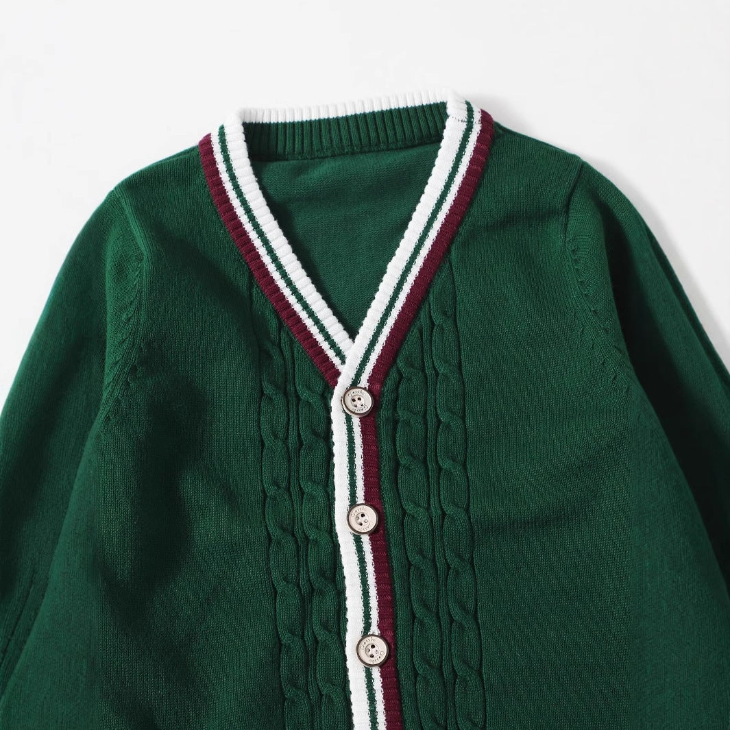 Boys' Knitted Cardigan Sweater - Lightweight V-neck Pullover, Suitable For Outdoor Wear In Spring And Autumn