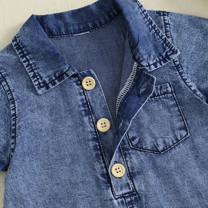 Boy's Western Style Solid Color Short Sleeve Rompers