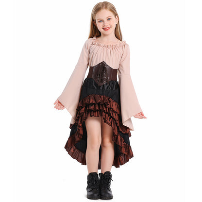 Halloween Retro Front Short Back Long Irregular Ruffled High Waist Dress Up