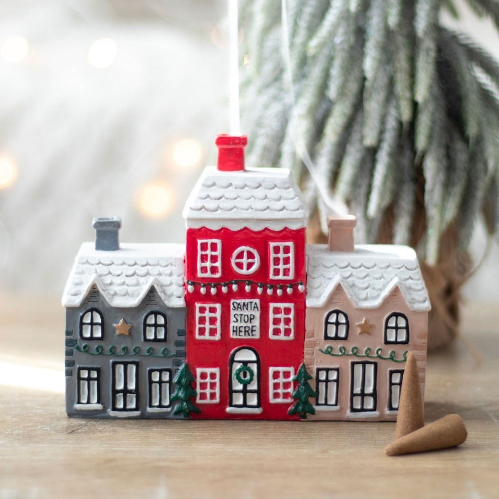 Christmas Small House Decorations Resin Winter Incense Cone Burner Decoration Landscape Decorative Gift