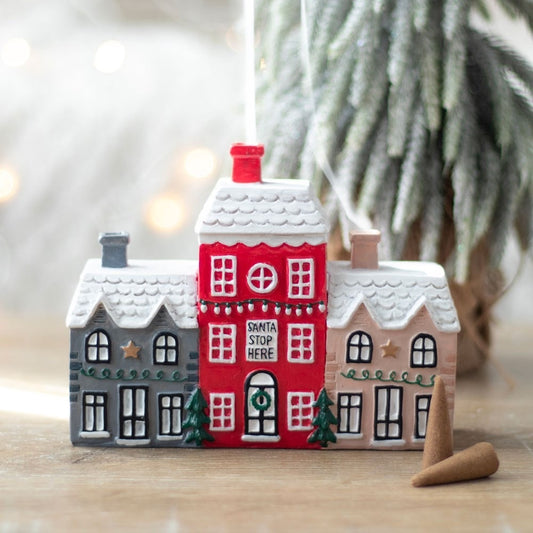 Christmas Small House Decorations Resin Winter Incense Cone Burner Decoration Landscape Decorative Gift