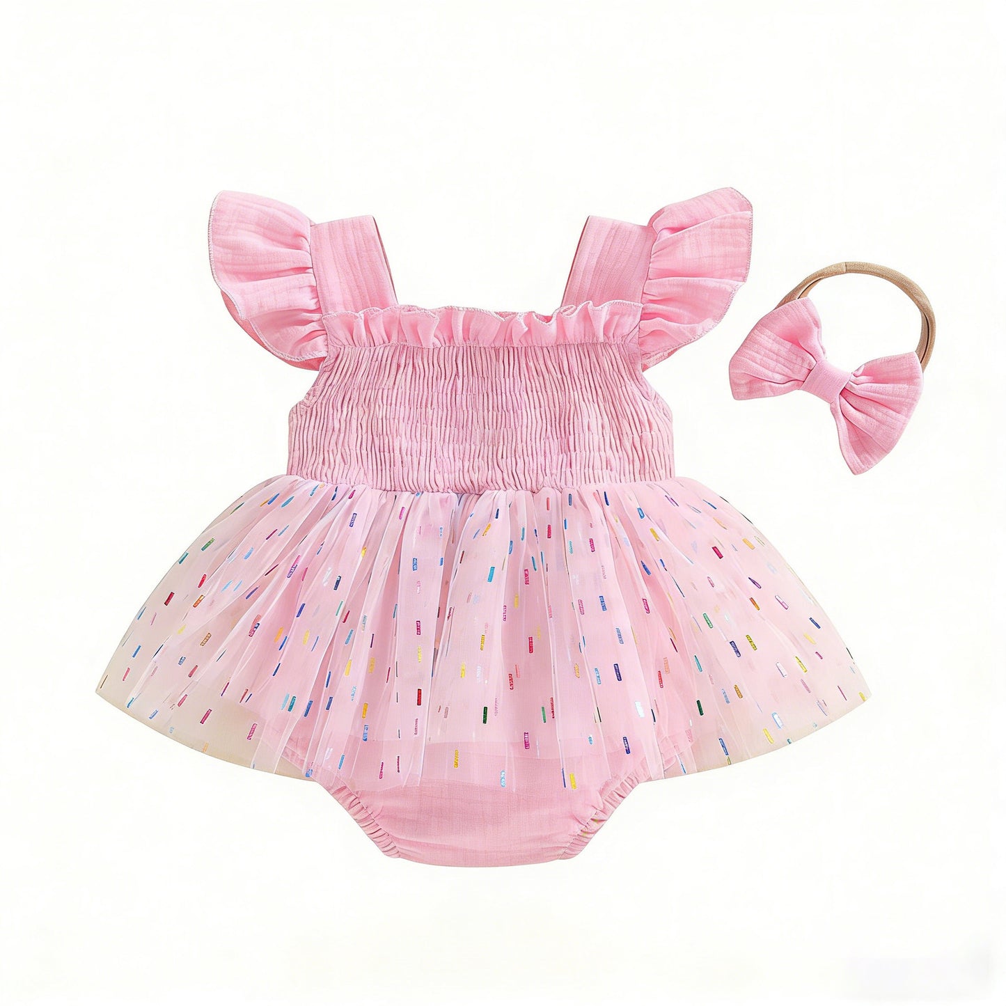 Barboteuse en maille pour filles et bébés avec une jupe en tulle et un nœud