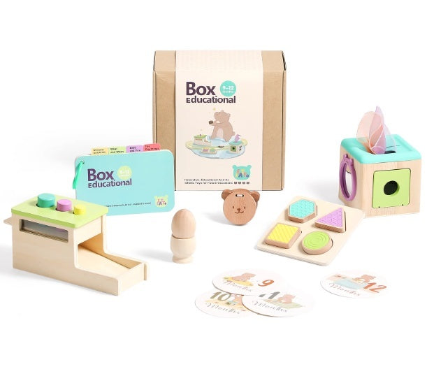 Educational Wooden Montessori Rattle With Black And White Cards And Ball Chime Toy - Gift Set