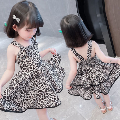 Leopard-print Backless Lace-up Dress With A Tiered Skirt