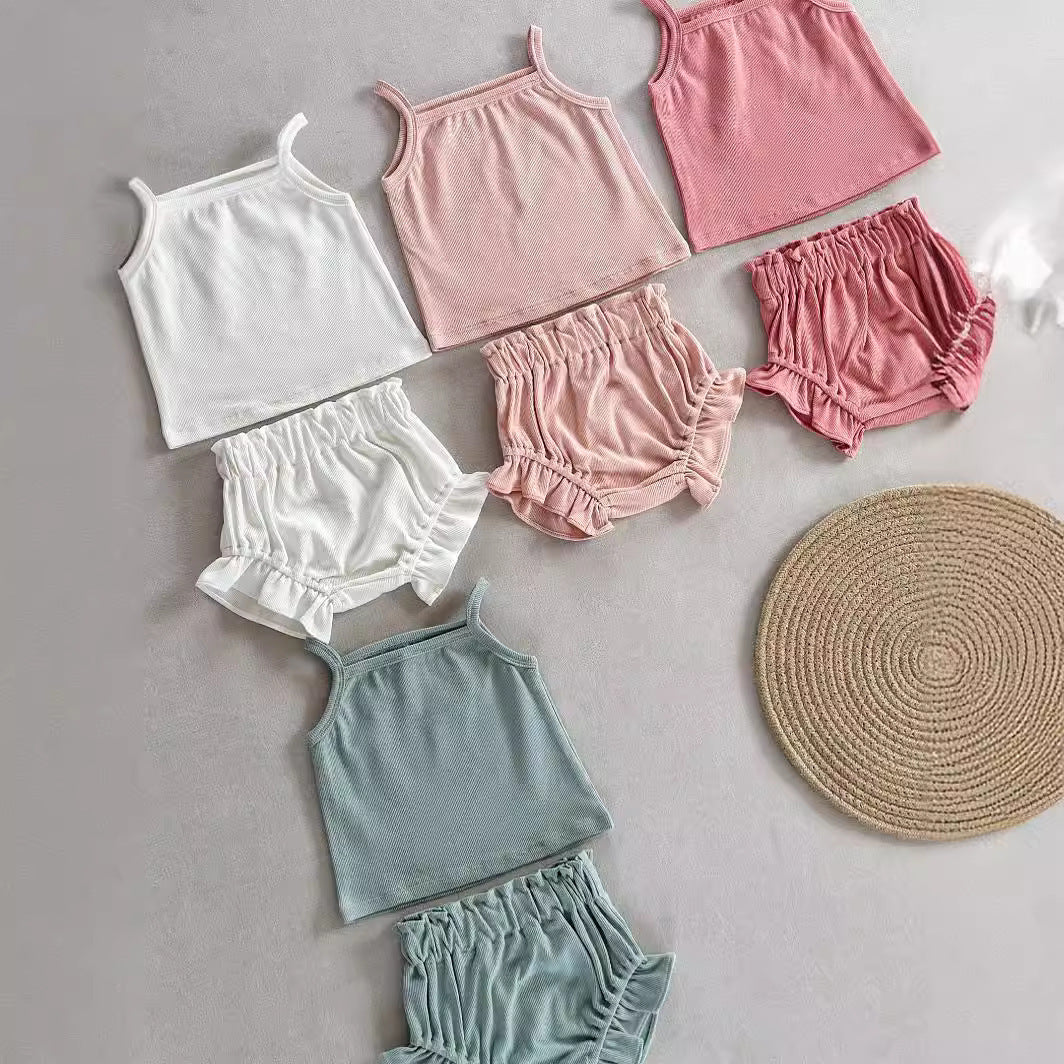 PP Shorts Thin Rib Cotton Women's Home Wear Two-piece Set