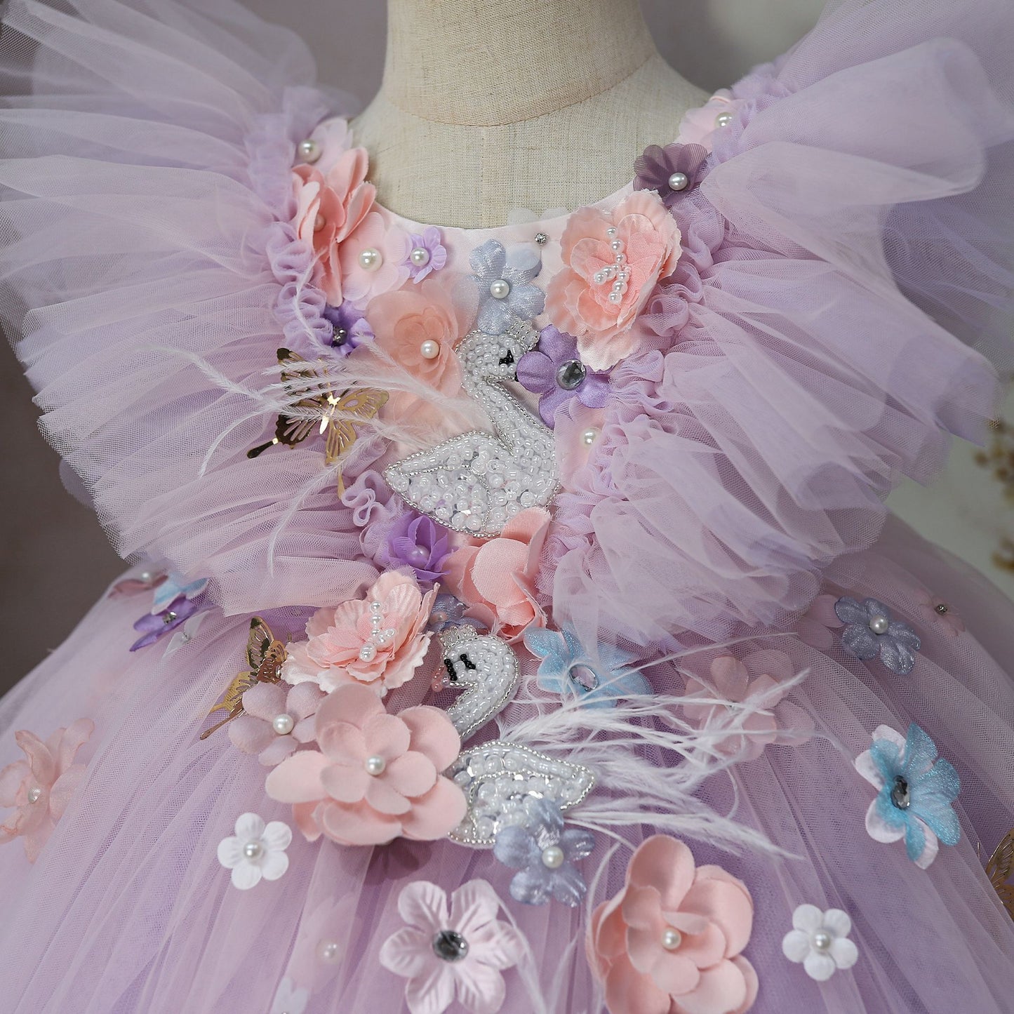 Robe de princesse en tulle et plumes avec jupe tutu pour enfants