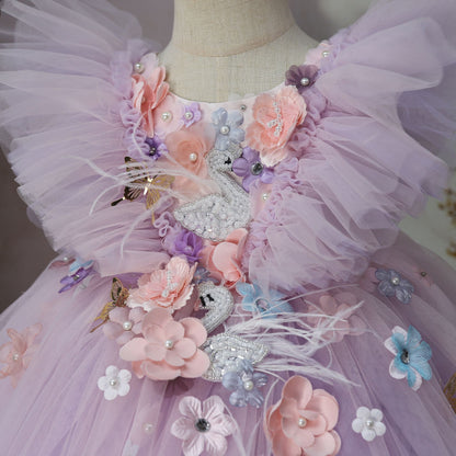 Robe de princesse en tulle et plumes avec jupe tutu pour enfants