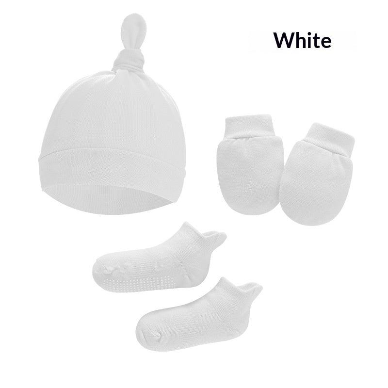 Newborn Hat Mittens And Socks Set With Rubber-soled Shoes