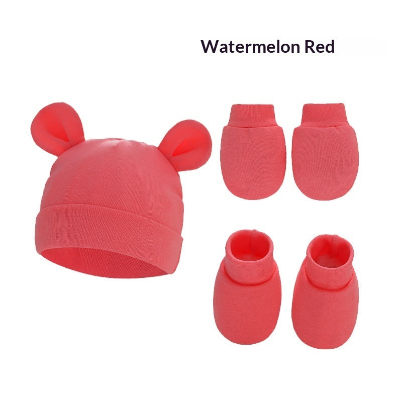 Newborn Hat Mittens And Socks Set With Rubber-soled Shoes