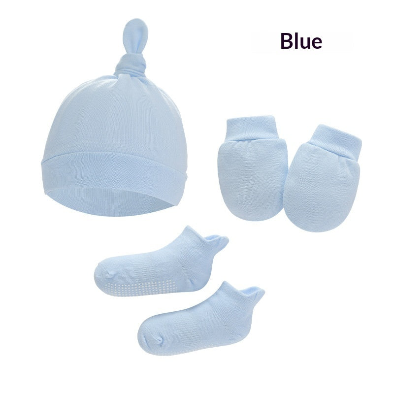 Newborn Hat Mittens And Socks Set With Rubber-soled Shoes