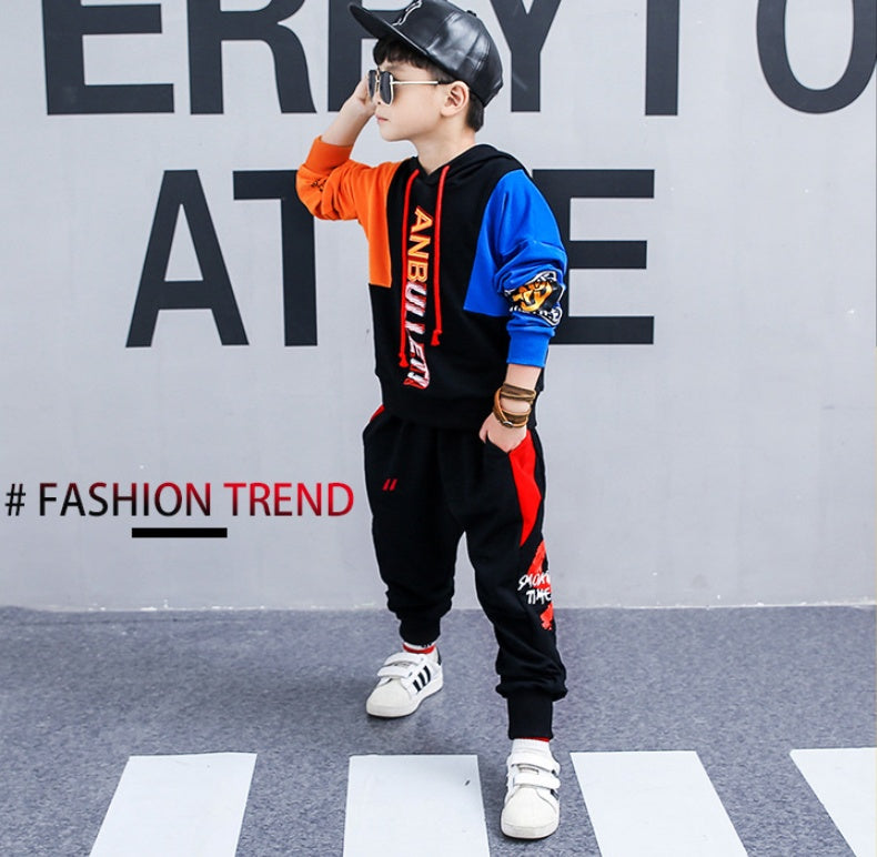 Costume de printemps pour garçons, nouveaux vêtements pour enfants coréens dans le grand garçon, costume de sport à manches longues deux pièces, vêtements de marée 