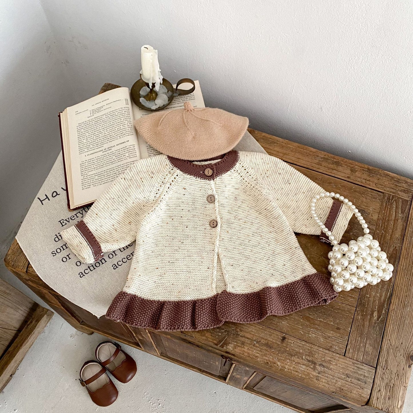 Baby Dot Yarn Ruffled Knitted Cardigan Coat Knitted Bell-bottom Pants
