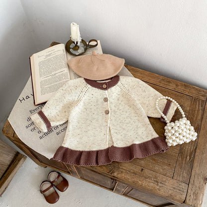 Baby Dot Yarn Ruffled Knitted Cardigan Coat Knitted Bell-bottom Pants
