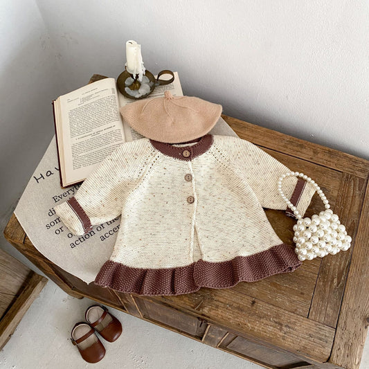 Baby Dot Yarn Ruffled Knitted Cardigan Coat Knitted Bell-bottom Pants
