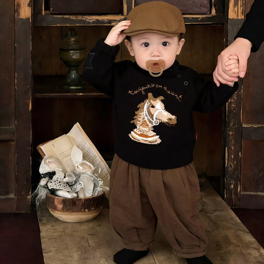 Cartoon Horse Year Knitted Sweater Children's Clothing Sweater
