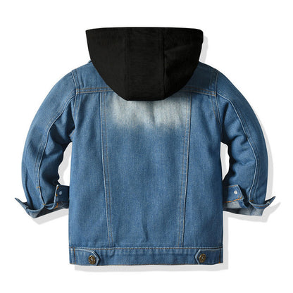 Veste en jean double couche pour enfants, haut à capuche décontracté et tendance pour enfants