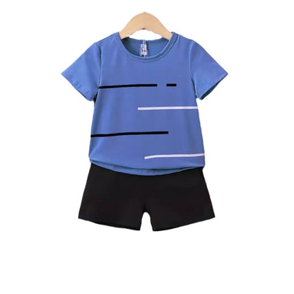 New Short-sleeved T-shirt Shorts Loose Color Matching Lines Two-piece Suit