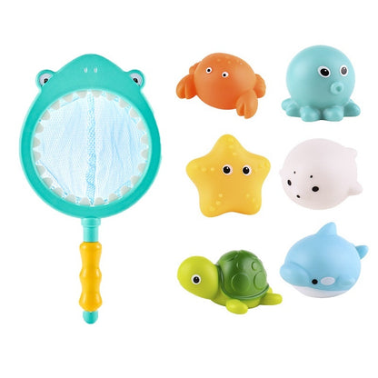 Baby Bath Toys Turtle Sprinkler Net Fish Catching Shark