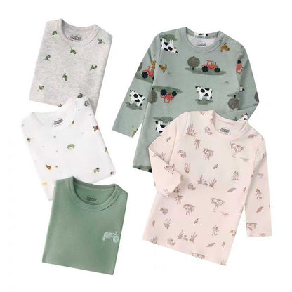 Autumn Children's Cartoon Printed Home Long-sleeved Top T-shirt Mixed Color Five Pieces