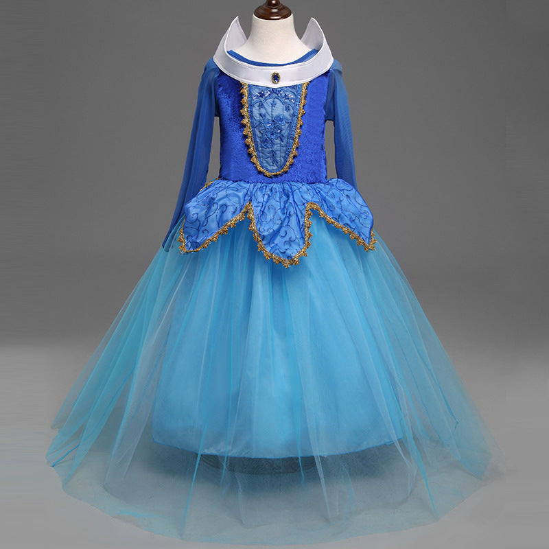 Princess Dress Inserted Beads Bright Silk Performance Dress