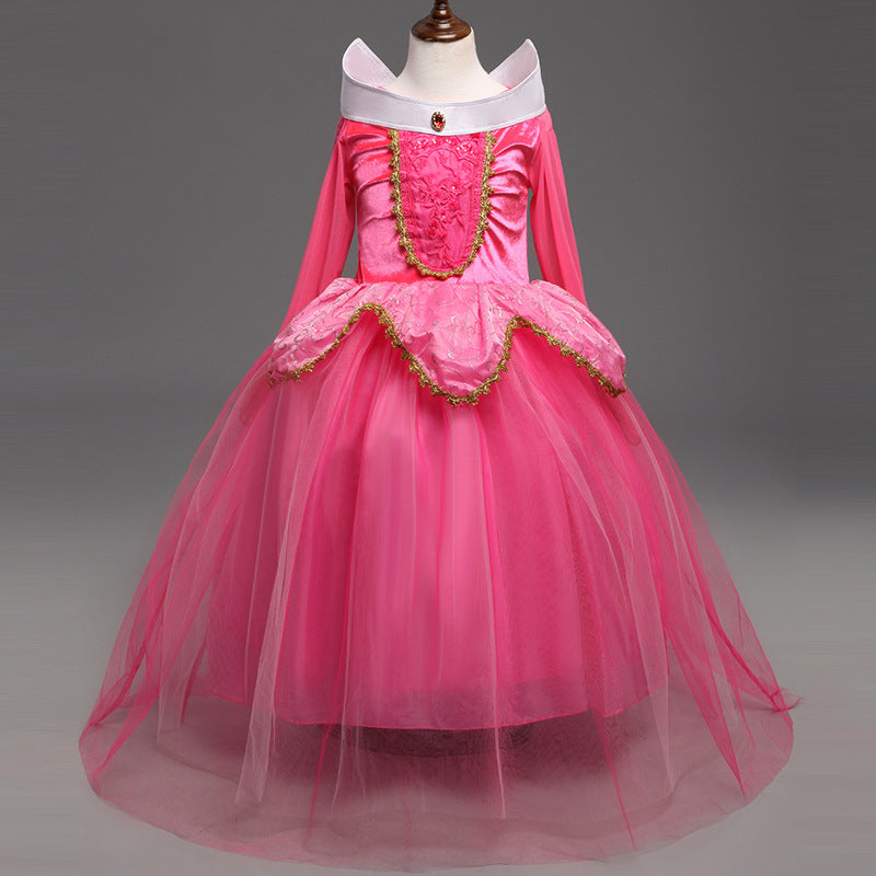 Princess Dress Inserted Beads Bright Silk Performance Dress