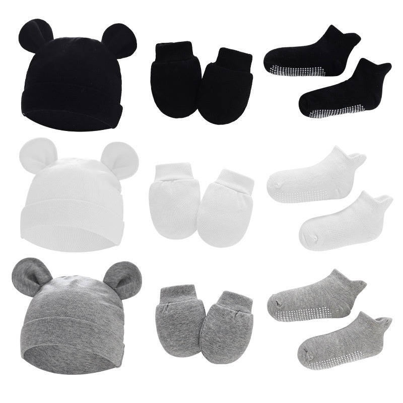 Newborn Hat Mittens And Socks Set With Rubber-soled Shoes