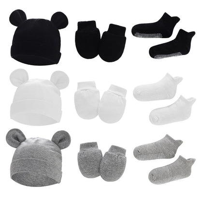 Newborn Hat Mittens And Socks Set With Rubber-soled Shoes