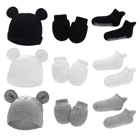 Newborn Hat Mittens And Socks Set With Rubber-soled Shoes