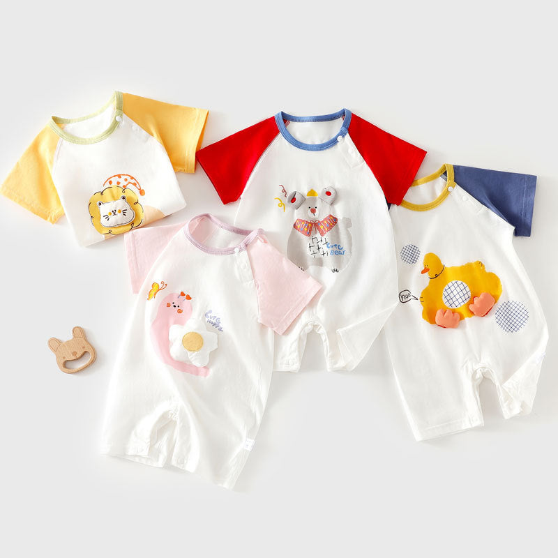 Grenouillère bébé en pur coton à manches courtes, sans coutures, légère, pour climatisation, style T-shirt