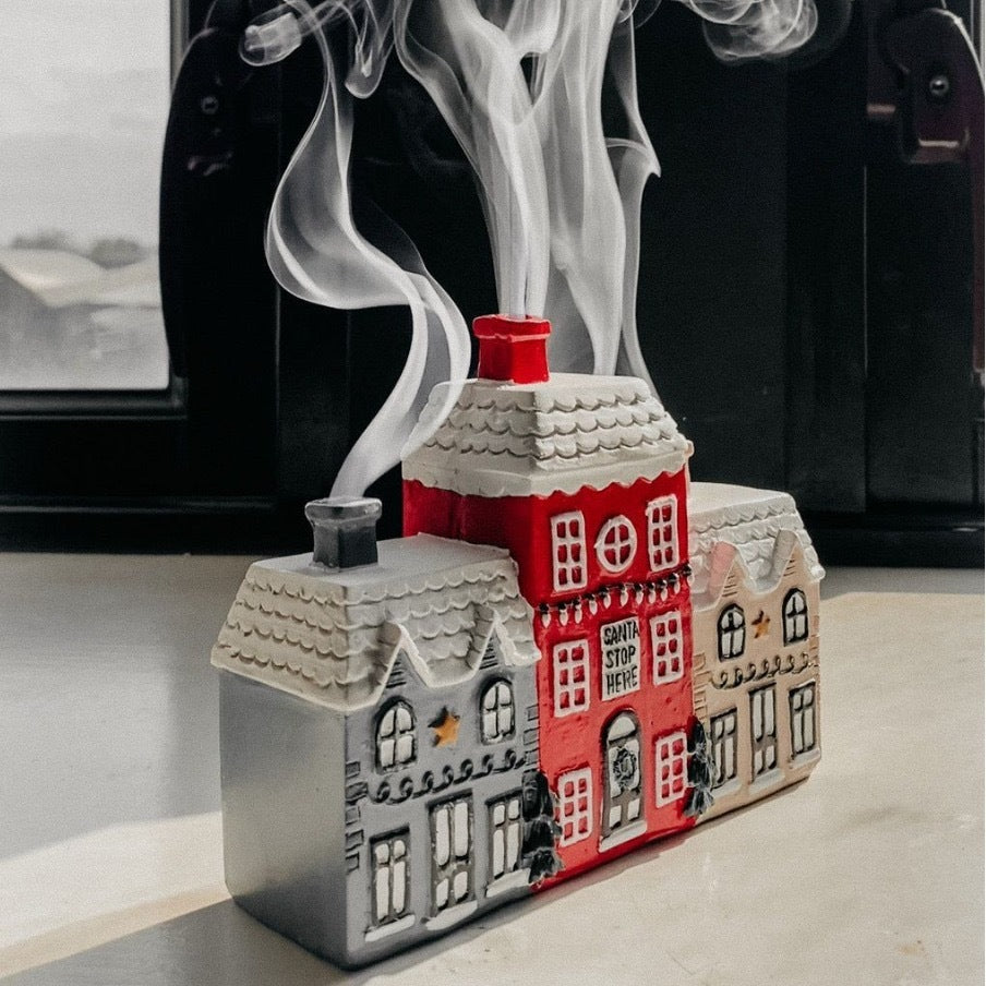 Christmas Small House Decorations Resin Winter Incense Cone Burner Decoration Landscape Decorative Gift