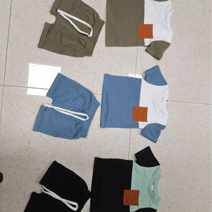 Color Matching Short Sleeve Shorts Suit