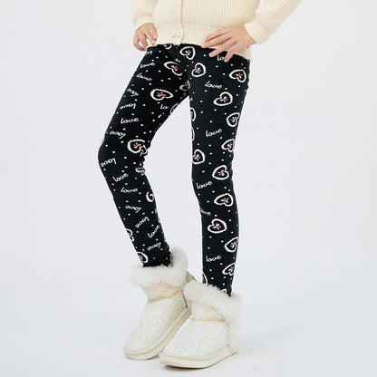 Girls' Autumn And Winter Thermal Base Medium And Large Printed Velvet