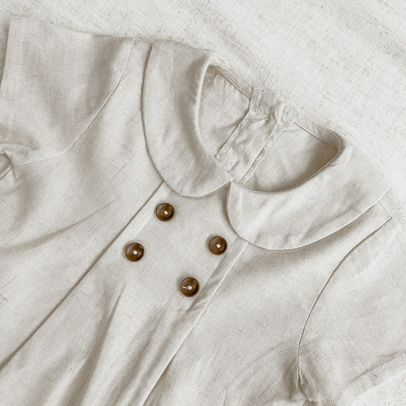 Girls' Short Sleeved Blouse Collar Jumpsuit