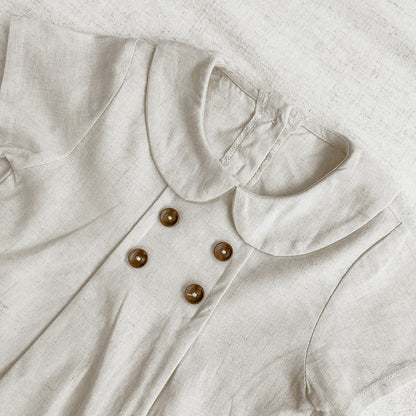 Girls' Short Sleeved Blouse Collar Jumpsuit