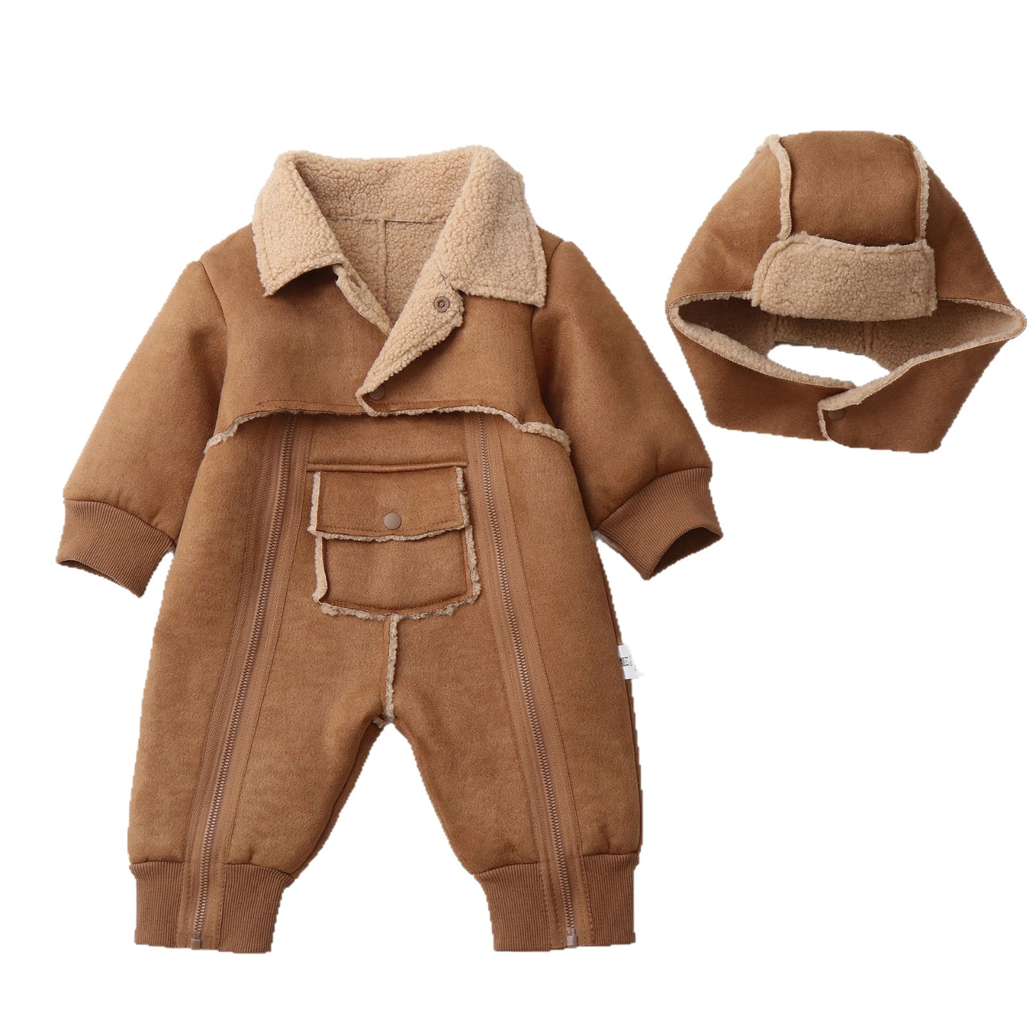 Fur One-piece Hooded Jumpsuit Children's Romper Outwear