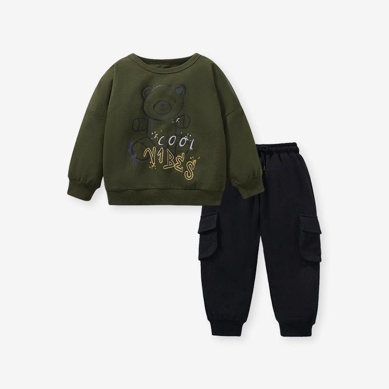 Boys' Home European And American Trousers Sweater Two-piece Set