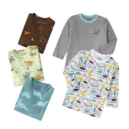 Autumn Children's Cartoon Printed Home Long-sleeved Top T-shirt Mixed Color Five Pieces