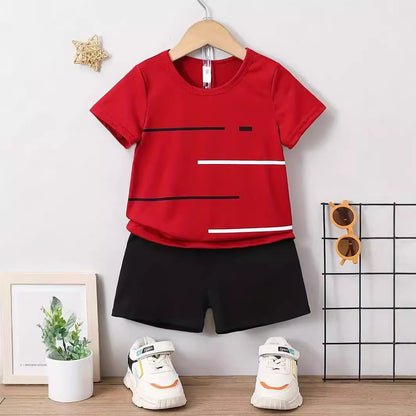 New Short-sleeved T-shirt Shorts Loose Color Matching Lines Two-piece Suit