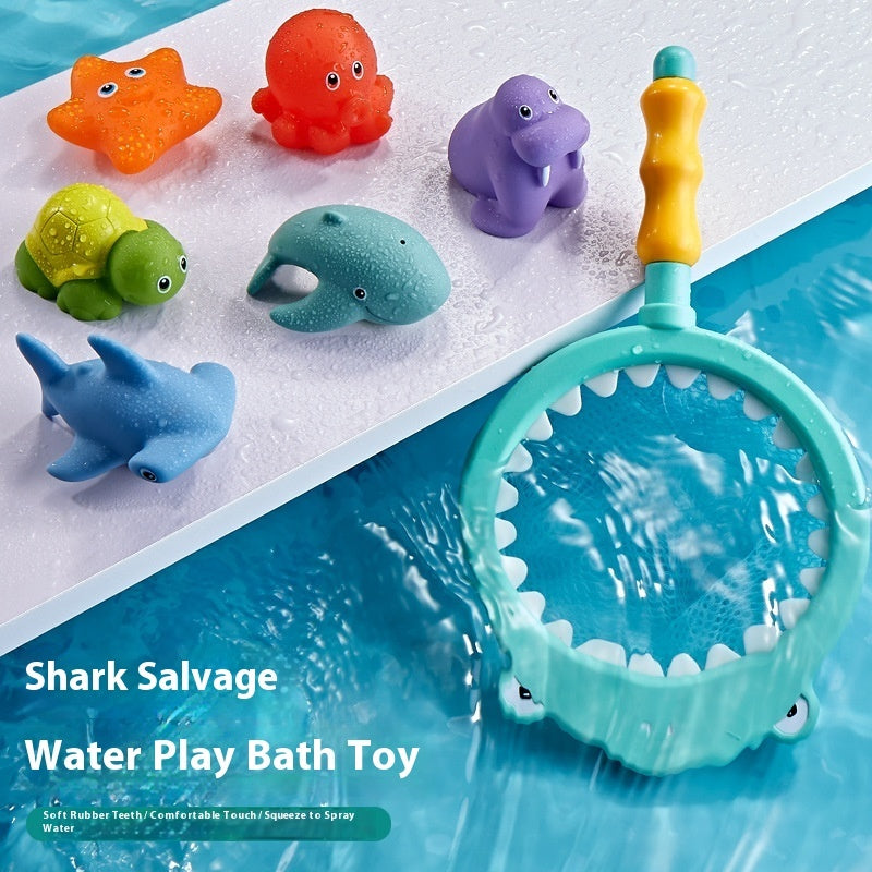 Baby Bath Toys Turtle Sprinkler Net Fish Catching Shark