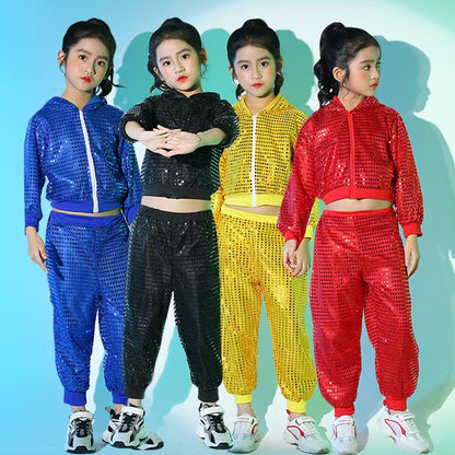 Vêtements de sport pour enfants à paillettes, hip-hop, danse de rue, performance, équipe de cheerleading