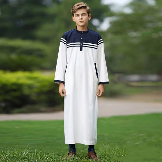 Boy's Fashion Color Contrast Button Striped Robe