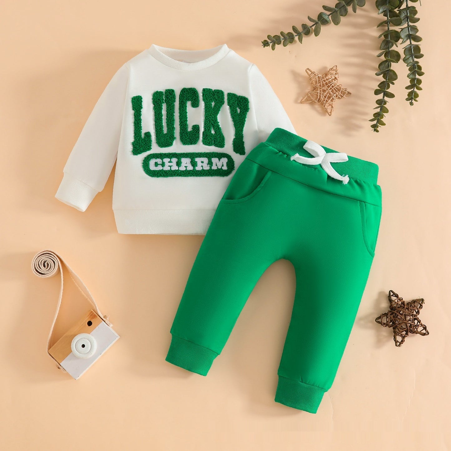 Ensemble sweat-shirt col rond et pantalon long pour enfant avec manches longues et poches