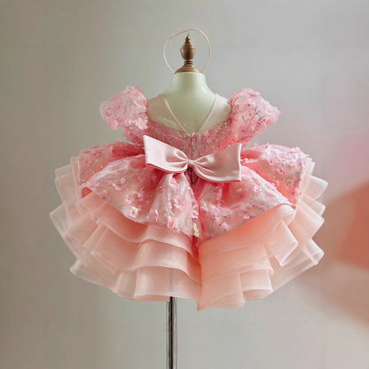 Robe de princesse à manches courtes pour le premier anniversaire d'une petite fille