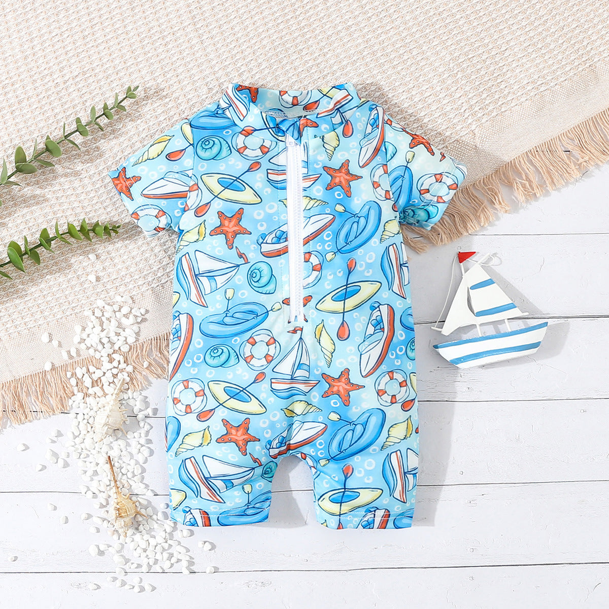 Boys' Infant Summer Swimsuit Printed Jumpsuit