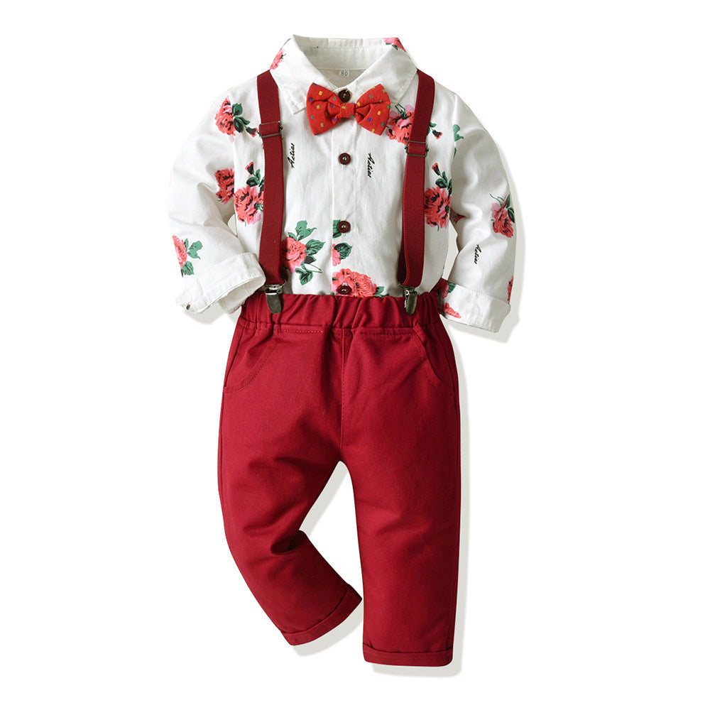 Boys' Cotton Long Sleeved Shirt And Overalls Set